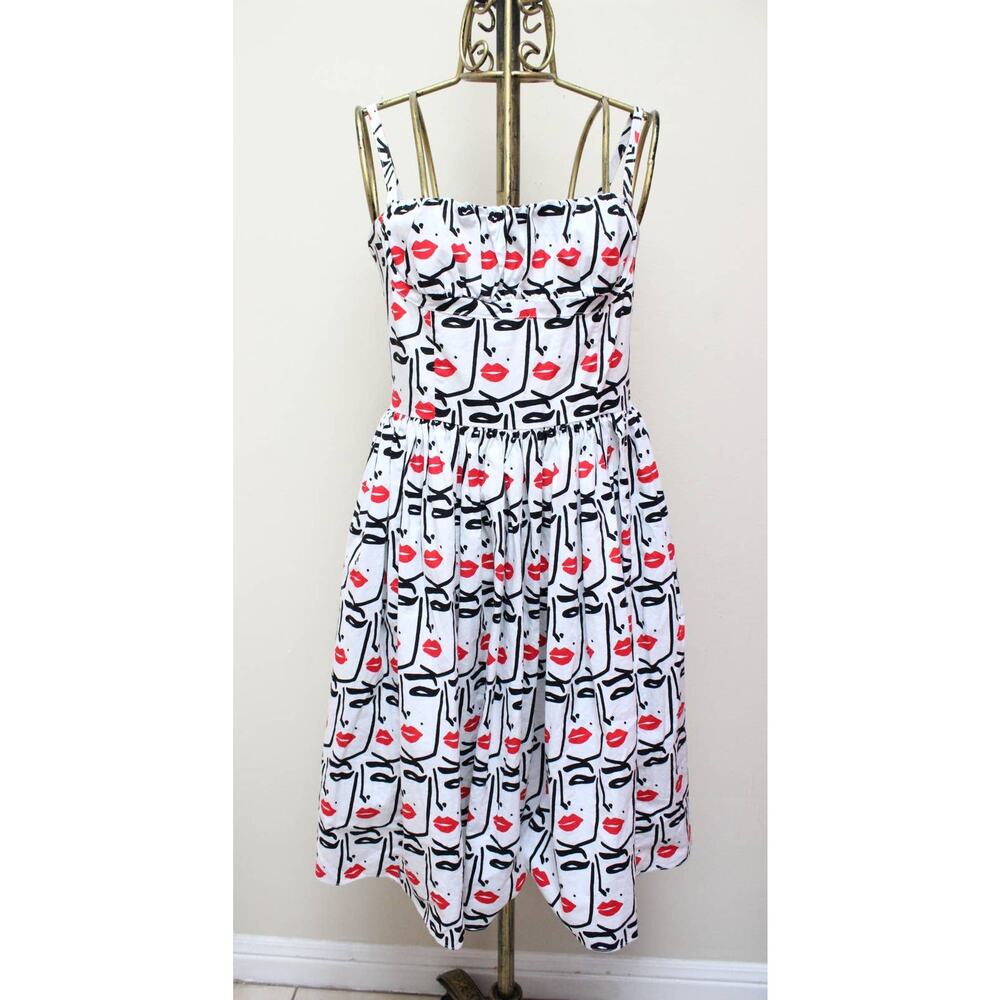 Bernie Dexter Girl Lipstick Face Flare Dress Size Medium